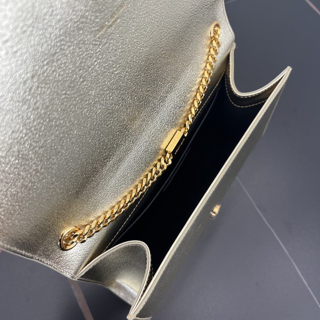 Saint Laurent Kate Medium Grain Calfskin Shoulder Bag Handbag Gold 364021 Gold